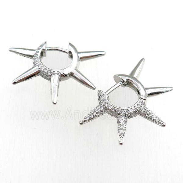 copper Hoop Earrings paved zircon, platinum plated
