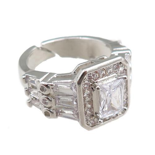 copper Rings paved zircon, adjustable, platinum plated