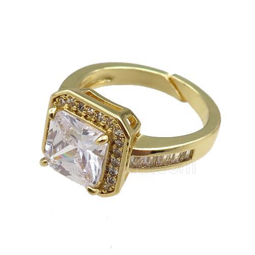 copper Rings paved zircon, adjustable, gold plated