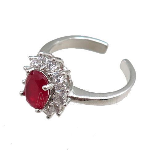 copper Rings paved zircon, adjustable, platinum plated