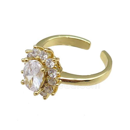 copper Rings paved zircon, adjustable, gold plated