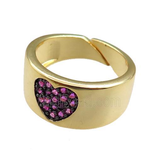 copper Rings paved zircon, adjustable, gold plated