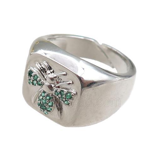 copper Rings paved zircon, honeybee, adjustable, platinum plated