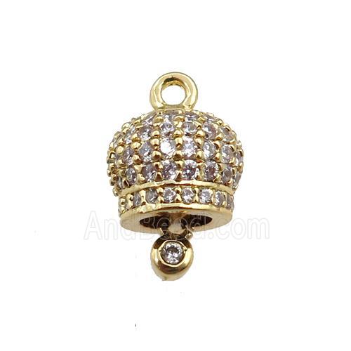 copper bell pendant pave zircon, gold plated