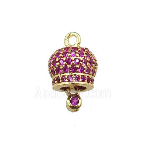 copper bell pendant pave zircon, gold plated