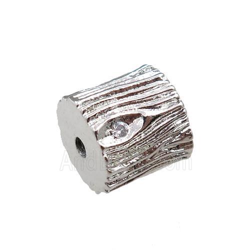 copper tube beads pave zircon, platinum plated