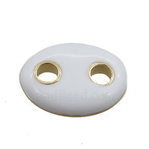 copper oval connector, white enameled, gold plated