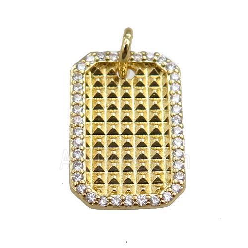 copper rectangle pendant paved zircon, gold plated