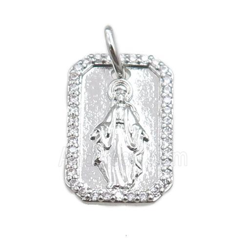 copper rectangle pendant paved zircon, platinum plated