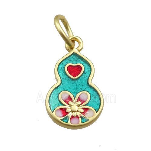 copper gourd pendant with enameled, gold plated