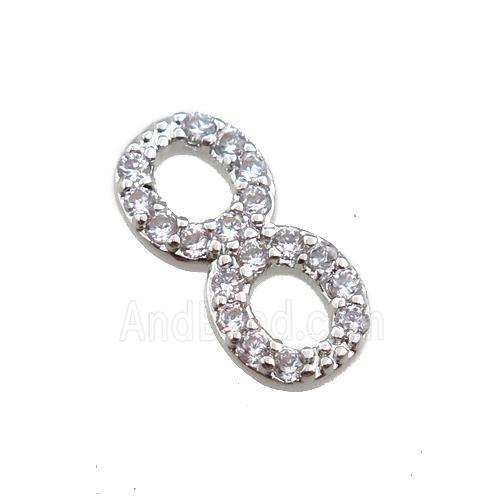 copper infinity connector paved zircon, platinum plated
