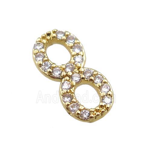 copper infinity connector paved zircon, gold plated