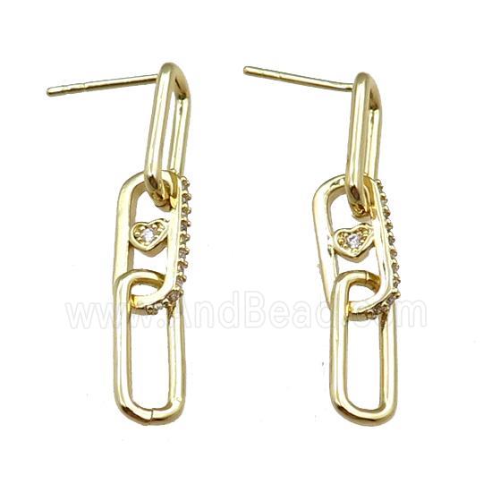 copper Stud Earrings pave zircon, gold plated