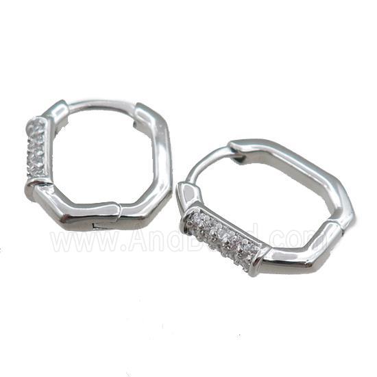 copper Latchback Earrings pave zircon, platinum plated