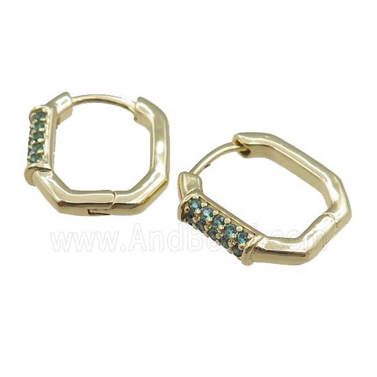 copper Latchback Earrings pave green zircon, gold plated