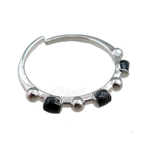 copper Rings with black enameled, adjustable, platinum plated