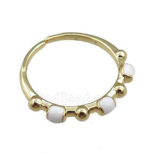 copper Rings with white enameled, adjustable, gold plated