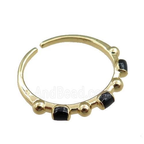 copper Rings with black enameled, adjustable, gold plated