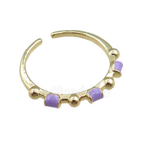 copper Rings with purple enameled, adjustable, gold plated