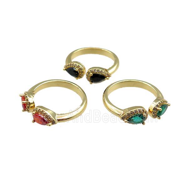 copper Rings pave zircon, mixed, adjustable, gold plated
