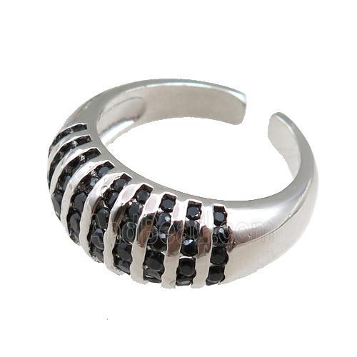 copper Rings pave black zircon, adjustable, platinum plated