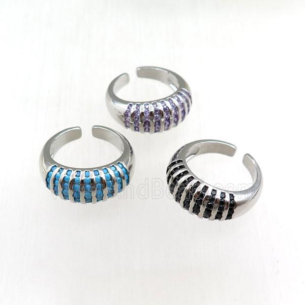 copper Rings pave zircon, mixed, adjustable, platinum plated