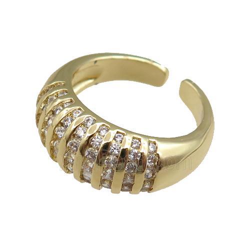 copper Rings pave zircon, adjustable, gold plated