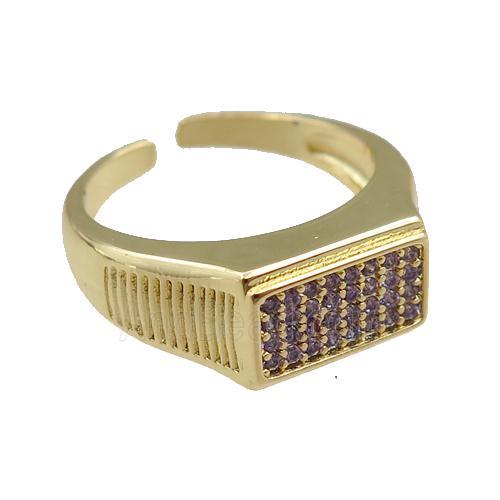 copper Rings pave purple zircon, adjustable, gold plated