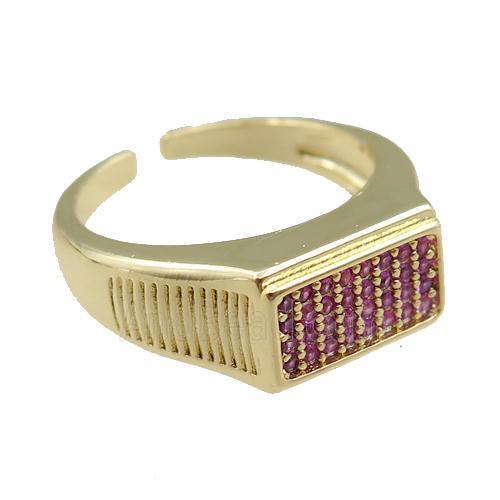 copper Rings pave red zircon, adjustable, gold plated