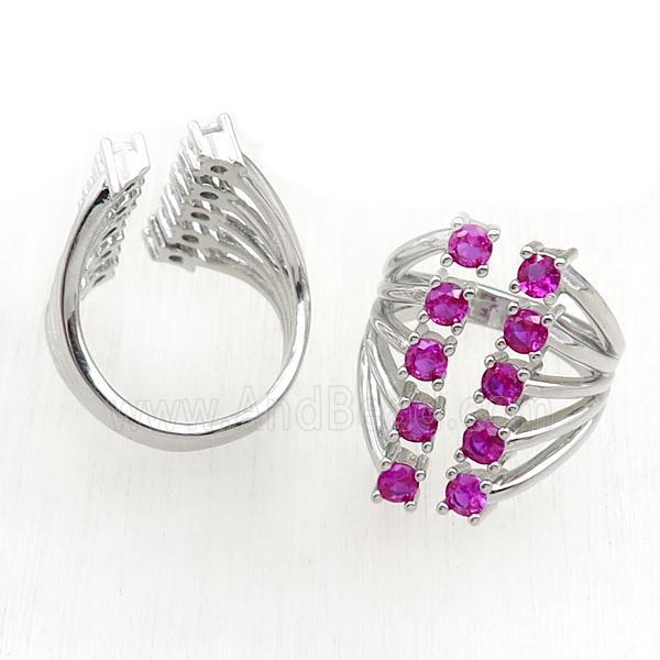 copper Rings pave hotpink zircon, adjustable, platinum plated