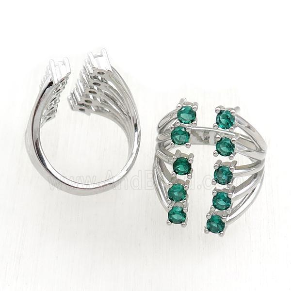 copper Rings pave green zircon, adjustable, platinum plated