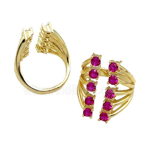 copper Rings pave hotpink zircon, adjustable, gold plated