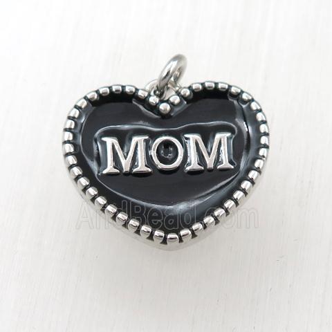 copper heart MON pendant with black enameling, platinum plated
