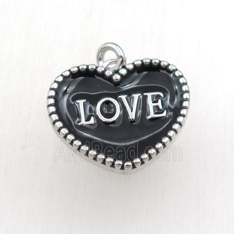 copper heart LOVE pendant with black enameling, platinum plated