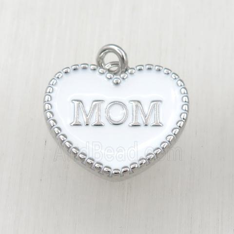 copper heart MOM pendant with white enameling, platinum plated