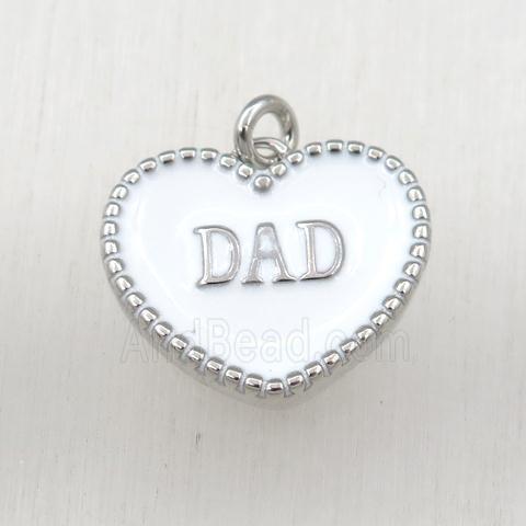 copper heart DAD pendant with white enameling, platinum plated