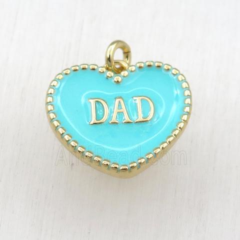 copper heart DAD pendant with green enameling, gold plated