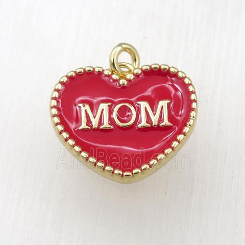 copper heart MOM pendant with red enameling, gold plated