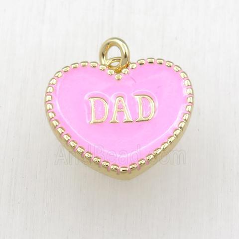 copper heart DAD pendant with pink enameling, gold plated