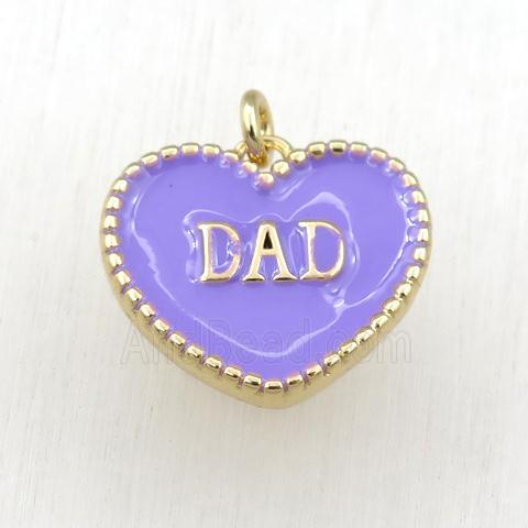 copper heart DAD pendant with lavender enameling, gold plated