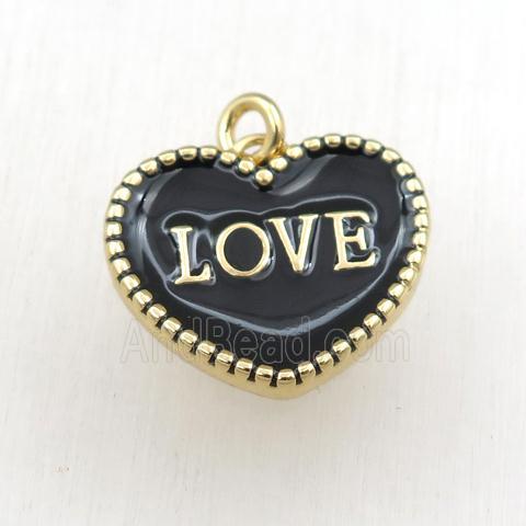 copper heart LOVE pendant with black enameling, gold plated