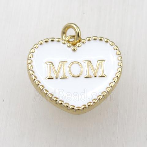 copper heart MOM pendant with white enameling, gold plated