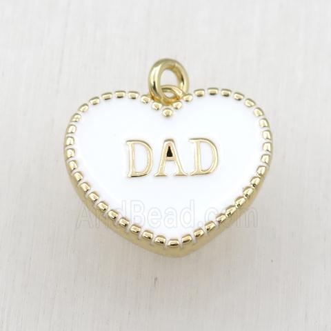 copper heart DAD pendant with white enameling, gold plated