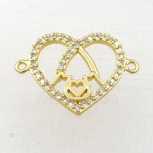 copper heart MOM connector paved zircon, gold plated