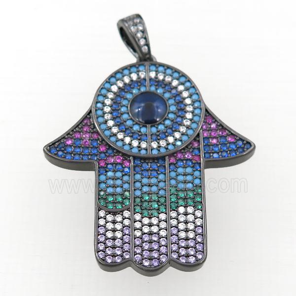 copper hamsahand pendant pave zircon, black plated