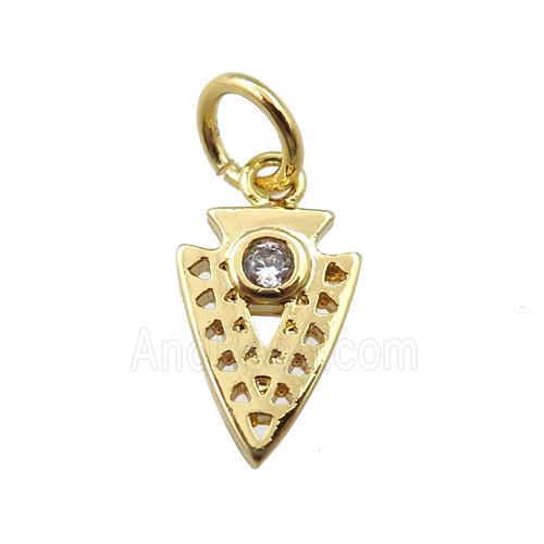 copper arrowhead pendant pave zircon, gold plated