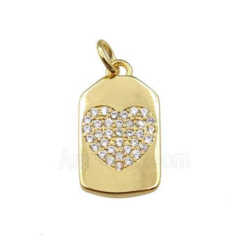 copper lock pendant pave zircon with heart, gold plated