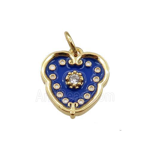 copper heart pendant with blue enameled, gold plated