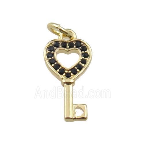 copper key pendant pave zircon, gold plated
