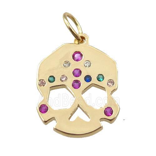 copper skull pendant pave zircon, gold plated